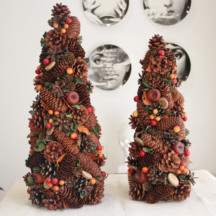 

Nature Pine Cones Apple Berries Artificial Tree 2019 Christmas Tree Rustic Decor Home Xmas Tree Wood Farmhouse Bonsai Tree Noel