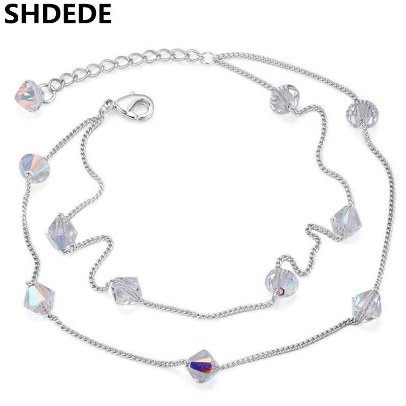 

SHDEDE Chic Women's 2 Layers Crystal Beads Sandal Beach Anklet Ankle Chain Foot Jewelry Female Birthday Gift -22811