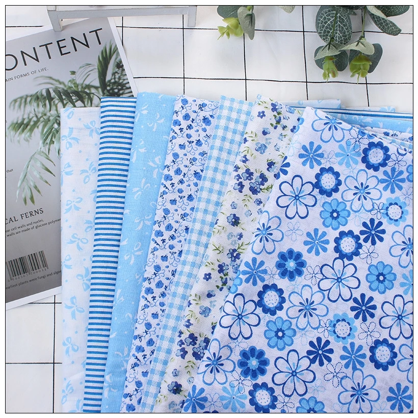 

7Pcs/Lot,100% Cotton Plain Blue Print Style Printed Quilted Fabrics Set,Textile Patchwork,Fabric for Sewing,Tissue,Cloth,Tilda