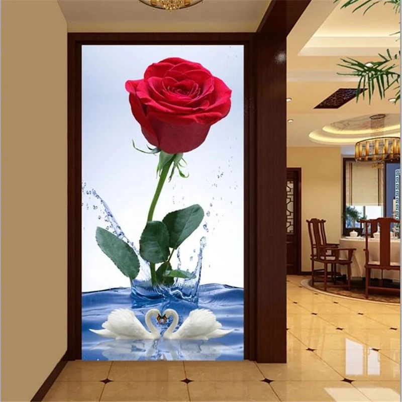 

beibehang Custom wallpaper 3d photo mural water rose swan fashion porch corridor living room wallpaper murals 3d Papel de parede