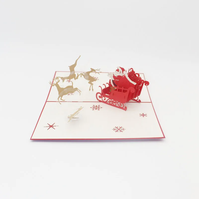  3D Laser Cut Handmade Santa Claus Elk Flying Sleigh Paper Invitation Greeting Cards PostCard Christ - 32791990314