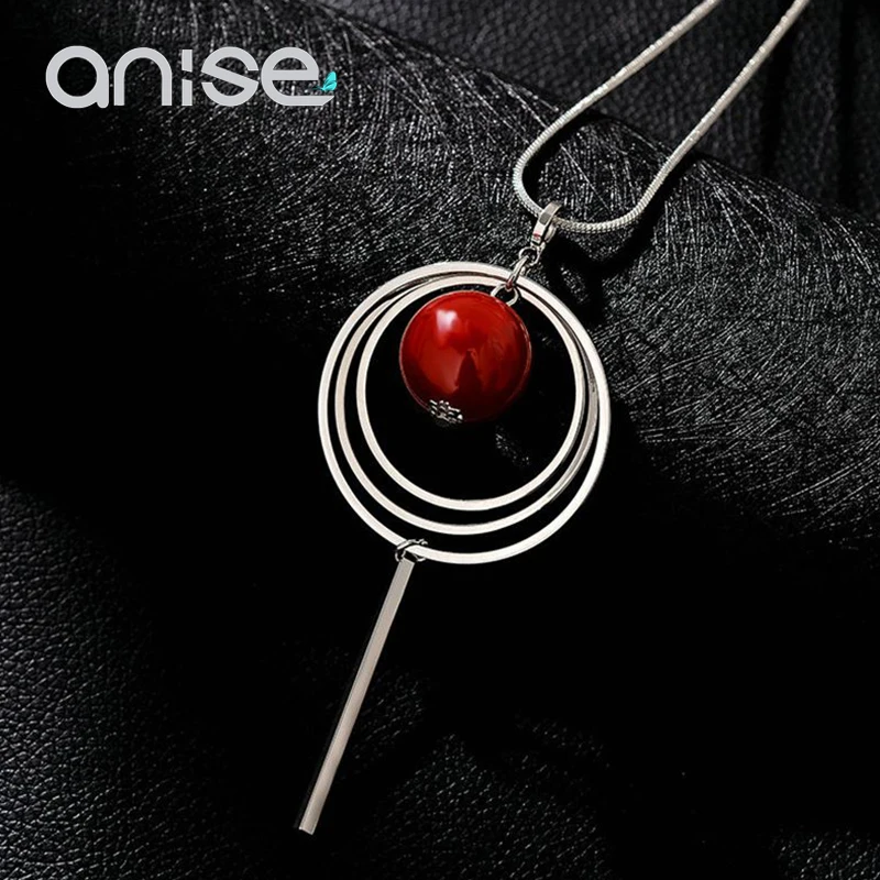 

Anise Multi Layer Round Tassel Pendant Necklack Woman Red Imitation Pearls Long Sweater Chain Female Statement Jewelry Chocker