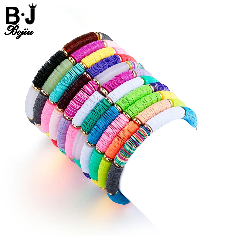 

Bojiu Boho Colorful Bracelets Fashion Summer Plastic Thin Disc Accessories Elastic String Handmade Girl Bracelet BCSET40