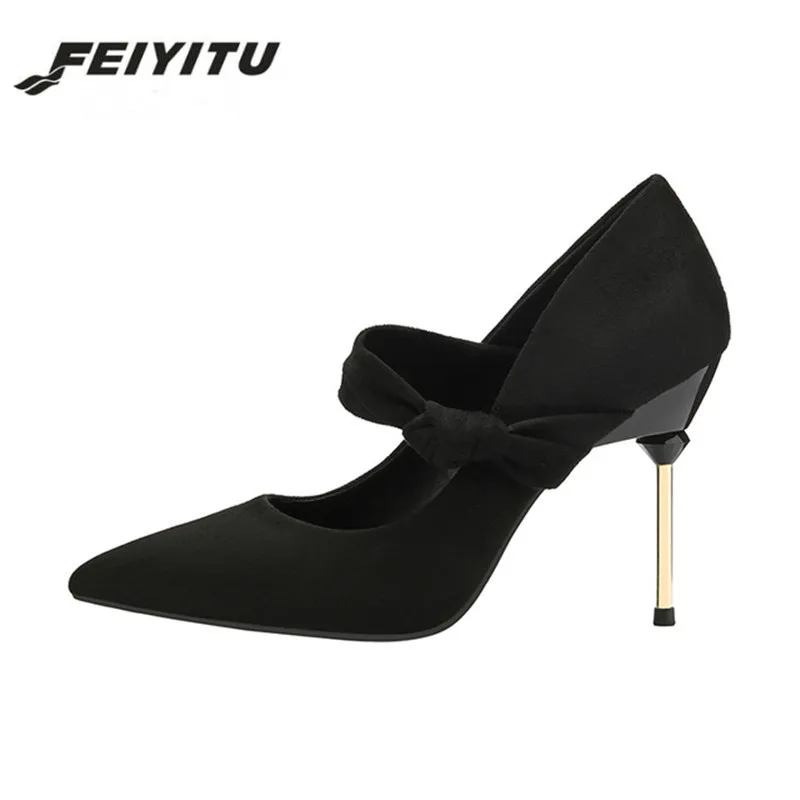 

Feiyitu 2018 Sexy High Heels Lace Up New Woman High Heels Shoes Ladies Sexy Pointed Toe Black Pumps Stiletto zapato mujer rojo