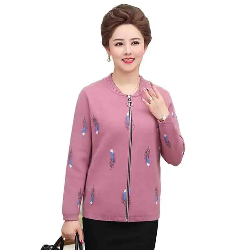 

2019 New Fashion Spring Autumn Women Sweater Coat Middle-aged Mother Knitted Wool Cardigan Casual Plus Size zipper Cardigans Top