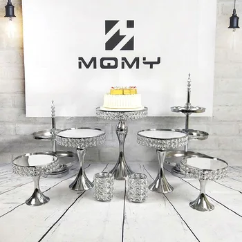 

7-11pcs/set Display Tray Three Tier Decoration Set Silver Tiered Mirror Wedding Cake Stand