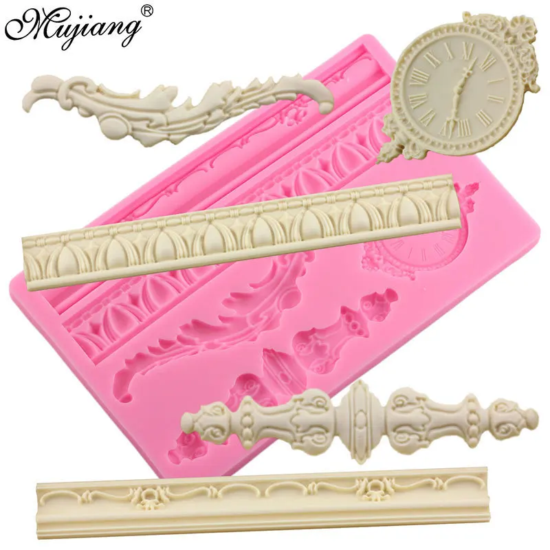 

DIY Cake Border Decorating Frame Silicone Mold 3D Baroque Scroll Relief Clock Fondant Candy Fimo Clay Chocolate Gumpaste Molds