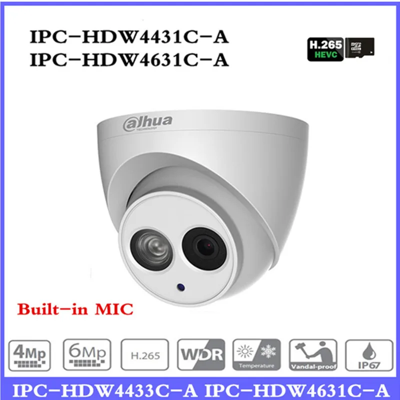 Ahua POE IP Камера IPC-HDW4433C-A IPC-HDW4631C-A POE 4MP 6MP сети IP Камера Встроенный микрофон 30 м ИК Ночное видение WDR Onvif 2,4