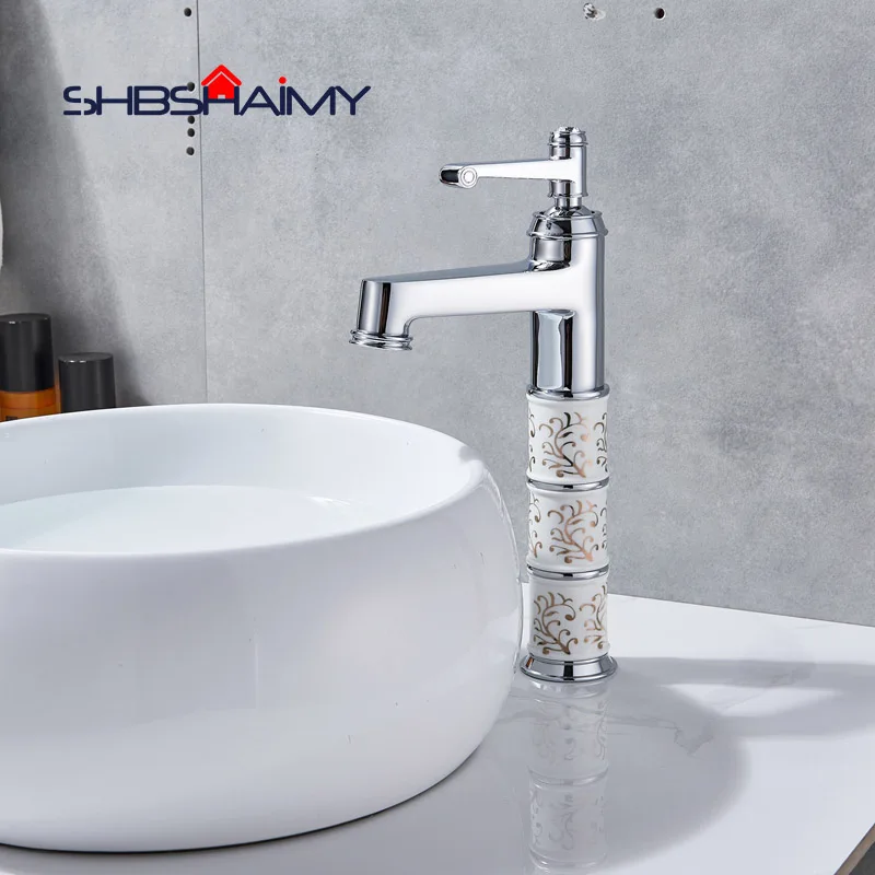 

Chrome Polished Single Handle Chinese Stylish Pattern Bathroom Basin Faucet Deck Mounted Dual Handle Mixer Tap