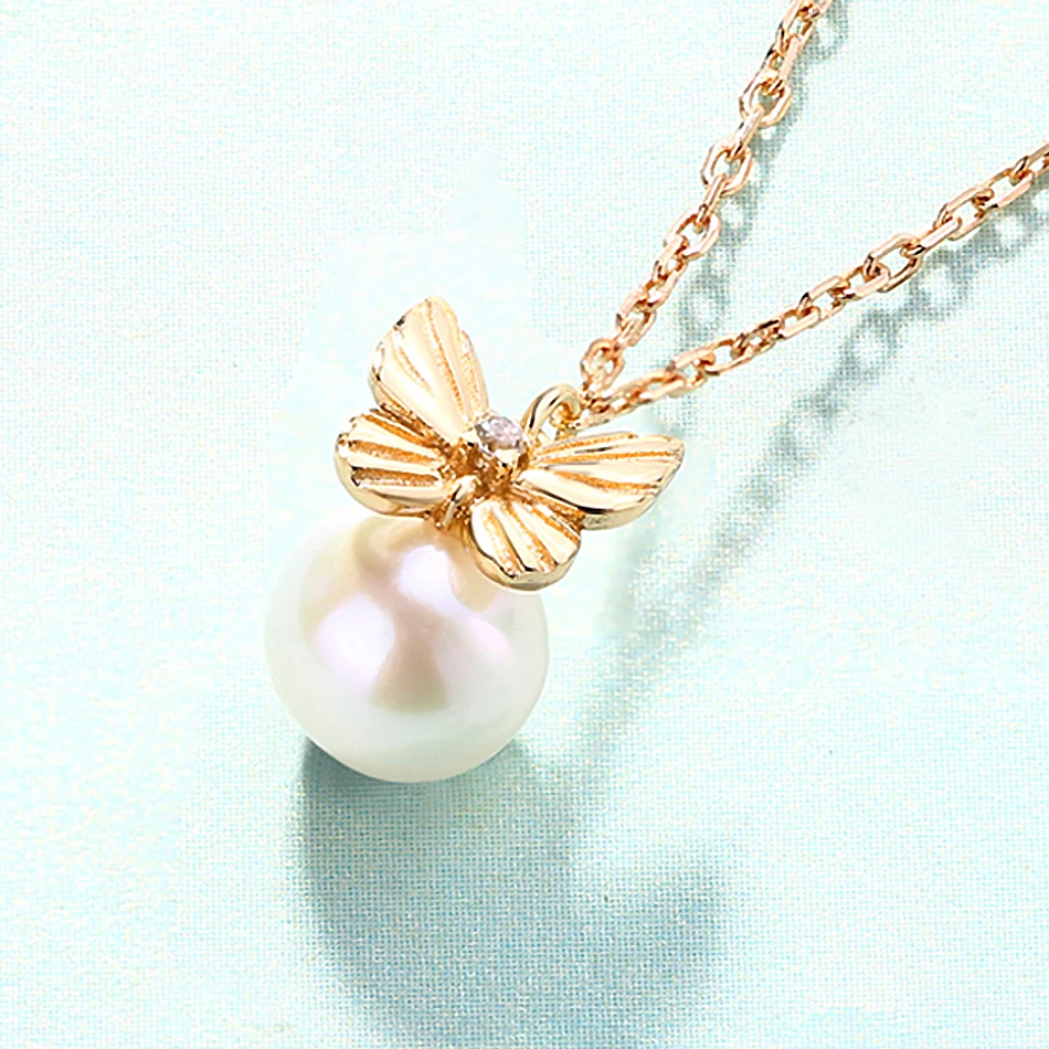 ALLNOEL 925 Sterling Silver Women's Necklace Chain  Minimalist 9K Jewelry Fresh Water Pearl Butterfly Pendant Necklaces Jewellry (5)