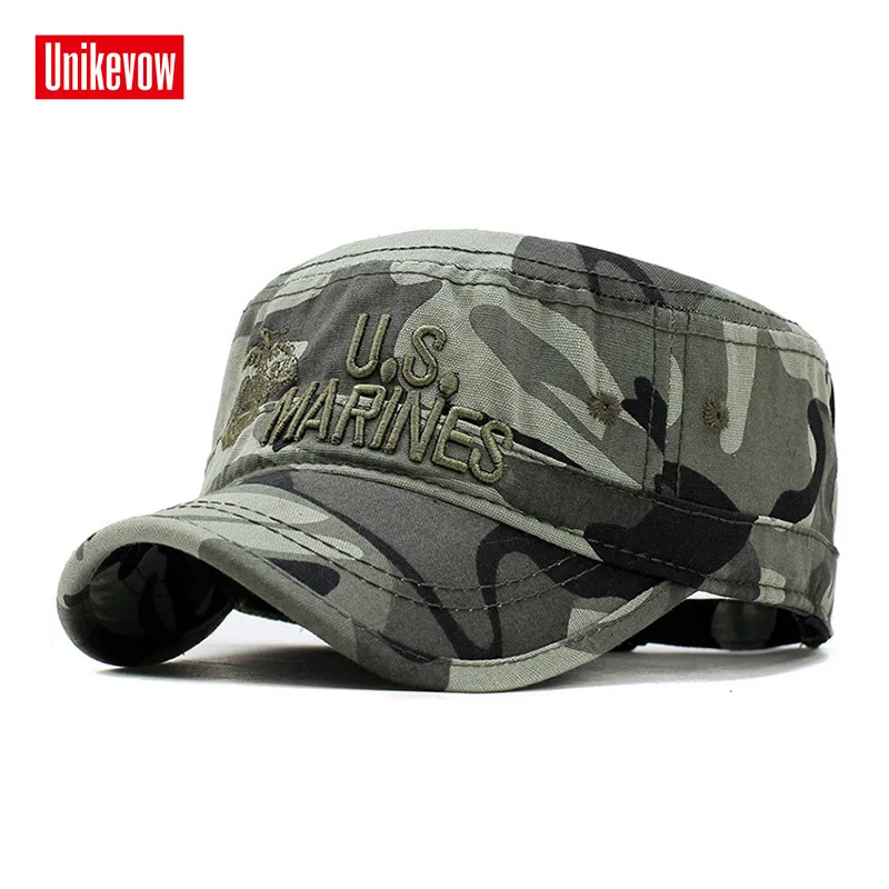 

UNIKEVOW Military Caps With 3d Embroidery Cotton Camouflage Cap Flat top Hats For Men And Women