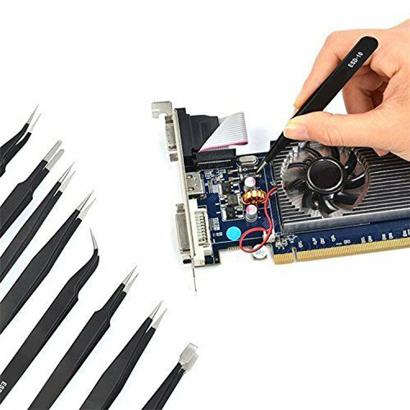 

9Pcs/Set ESD Anti-Static Stainless Steel Tweezers Set Maintenance Repair Tool Kit Anti Static Model Making Tool Hand Tool
