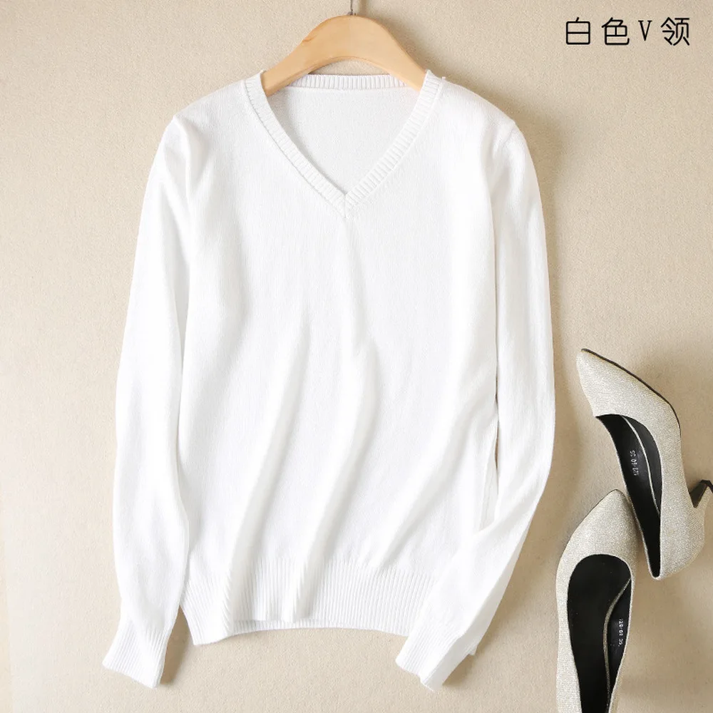 

2019 Womens V-Neck Pullovers Thin Kitted Tops