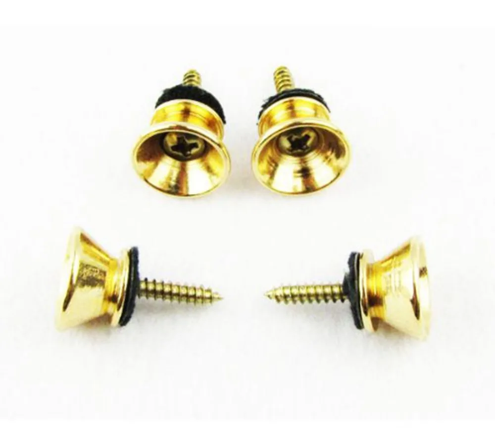 4 pcs Guitar Strap Buttons Metal End Pin Gold W/Mounting Screws for