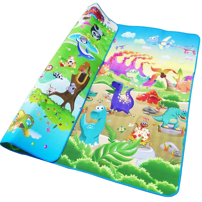 Детский игровой коврик 0,5*180*200 см, коврик для ползания с двойной поверхностью, Детский ковер, коврик для животных, автомобиль + динозавр, развивающий коврик для детей, игровой коврик - изображение