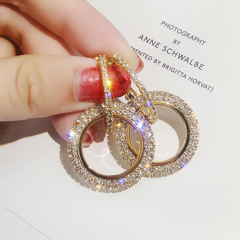 HTB1KzABXovrK1RjSszfq6xJNVXaM - NEW 925 silver needle rhinestone circle crystal from Swarovskis earrings temperament Korean personality wild Mother's Day gift