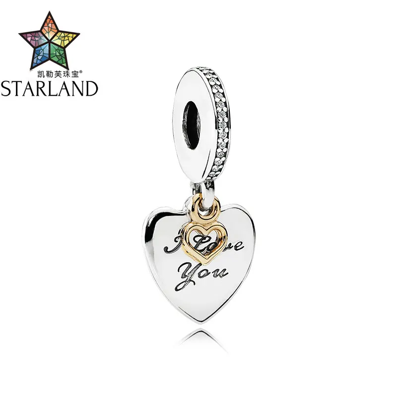 

Starland Fashion 100% 925 Sterling Silver 14K Gold Love You Forever Clear CZ Heart Beads Charms Bracelet Women Party Jewelry
