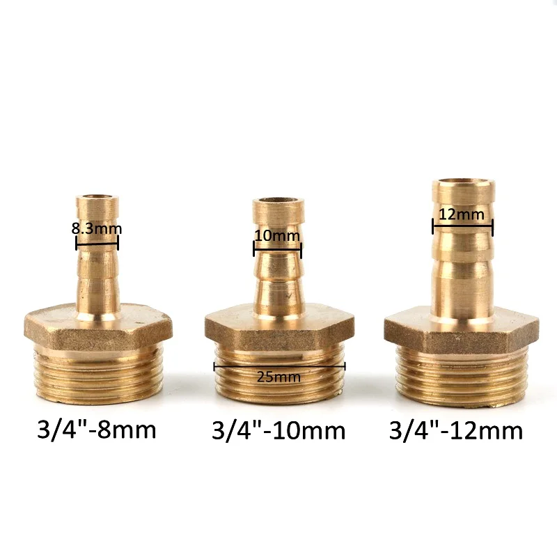 1pc Copper 3/4 inch Male Thread to 8mm 10mm 12mm 16mm 25mm Straight Connector Gas Aquarium Air Pump Hose Water Pump Pipe Adapter
