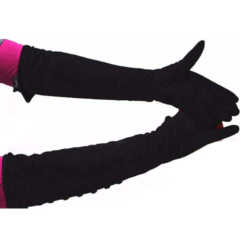

Free shipping Ms. Long sheepskin suede leather gloves fashion button style velvet lining warm over the elbow armband 2016