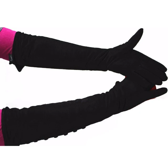 Women's Long Sheepskin Suede Leather Gloves Fashion Button Style Velvet Lining Warm Over The Elbow Armband Free Shipping