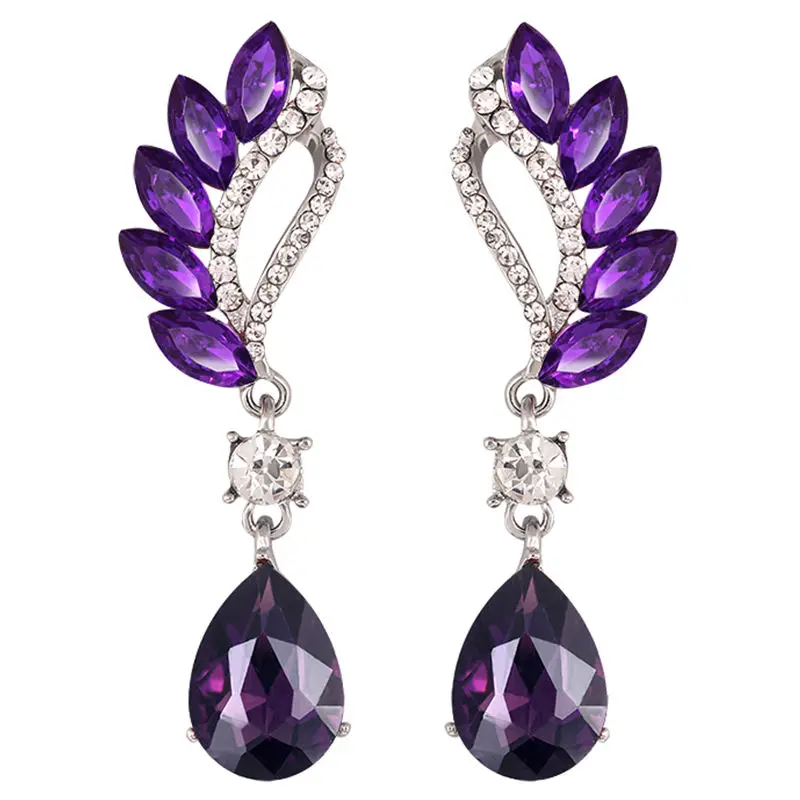Beautiful Female Long Big Crystal Earrings Cuffs Fashion Jewelry Bridal