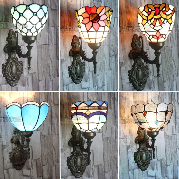 

Tiffany Mediterranean Single Head Wall Lamp American Art Hall Hall Lantern Bathroom Bedside Mirror Front Lighting