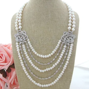 

N102406 19'' 5 Strands White Pearl Necklace CZ Connector