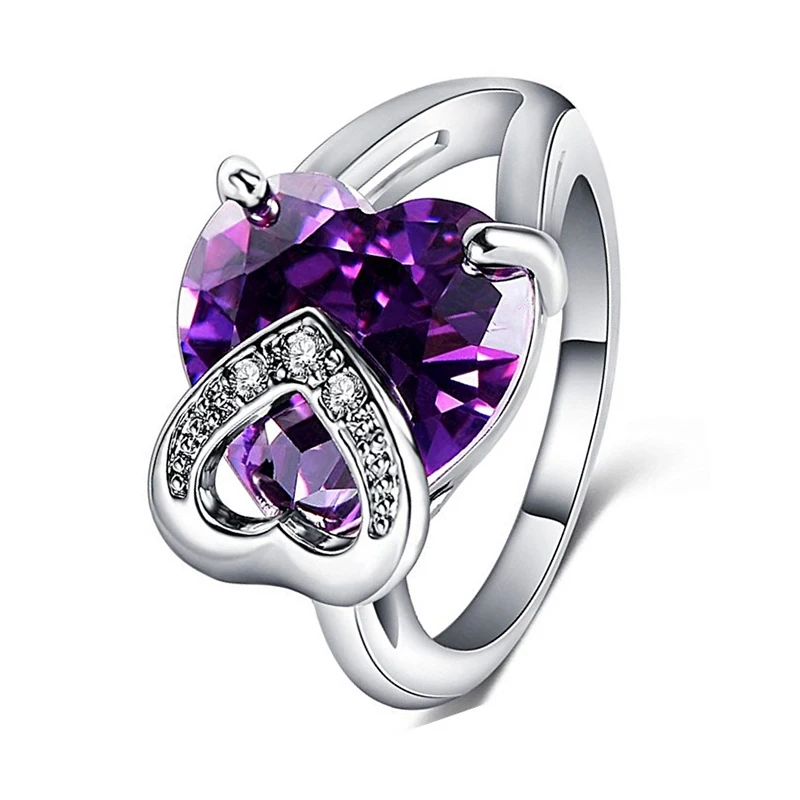 

3 Color Fashion Vintage Large Sizes Heart Purple/Red Crystal Rings for Women Girl Dresses Ring Female Party For lover/girlfriend