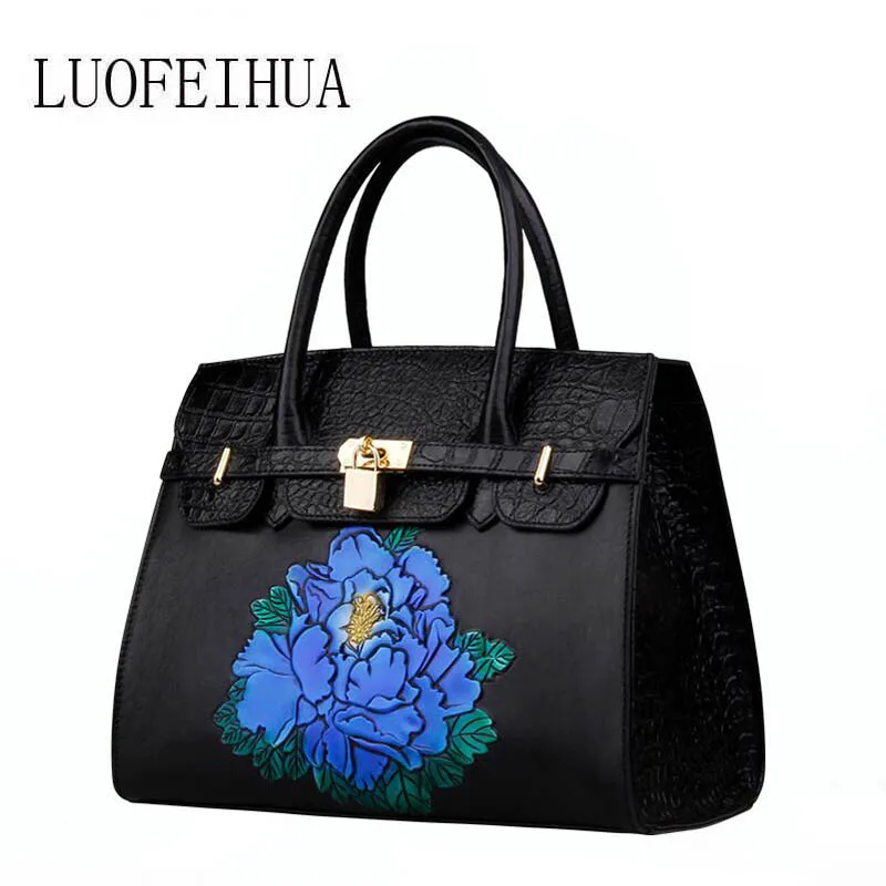 

LUOFEIHUA 2019 new high-end embossed leather handbag handbag Hand embossed platinum bag Designer bag