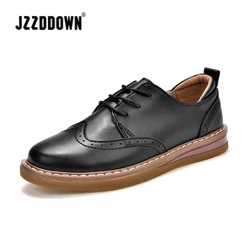 

JZZDDOWN genuine leather women's shoes Large Size women oxford shoes Ladies loafers shoes woman Lace up Female sneakers footwear