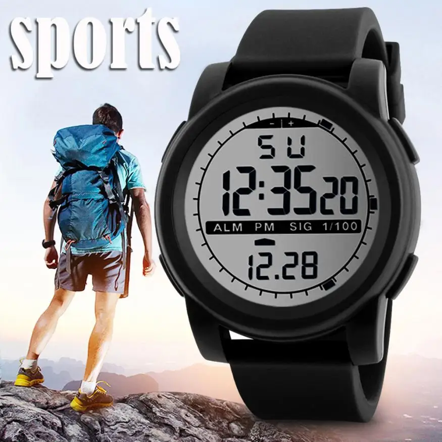 Fashion Business Dress Watches For Men Silicone Band LED Waterproof