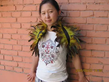 

Yellow feathers SHAWL Shrug Shoulders vintage capelet show two ply for halloween supply party supply