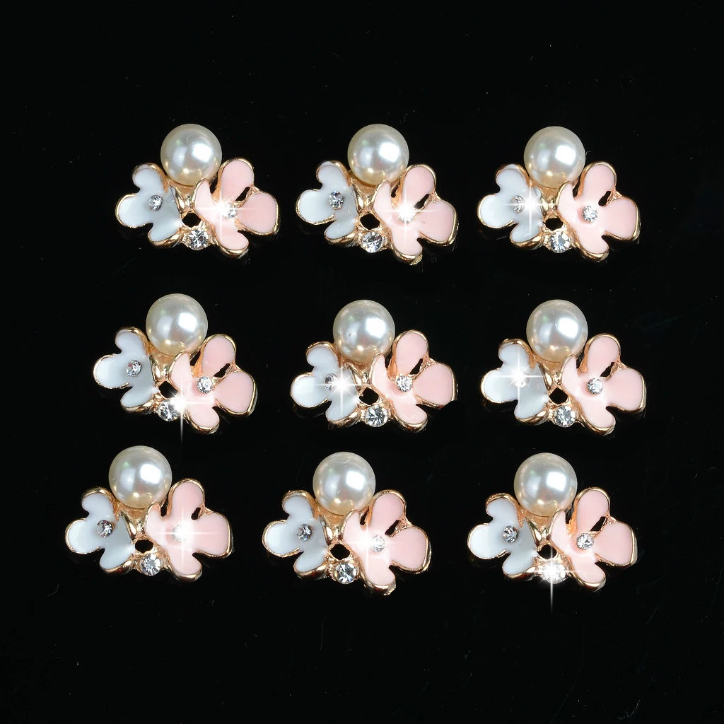 10X Pearl Flowers Buttons Flatback Embellishment for Wedding Bouquet Making Card Dress Decor DIY Headband Hair Bow Accessories
