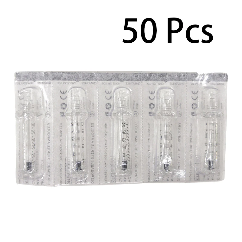 50pcs Оригинальная Пептидная терапия, ручка с гиалуроновой кислотой, пистолет для инъекций, распылитель, ампула против морщин, шприц, игла с гиалуроникой, ручка 0,3 мл - Номер модели: 50pcs
