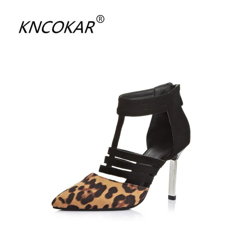 

KNCOKAR 2018 The new summer style is sleek and comfortable with high pointed, large leopard-print women's sandals