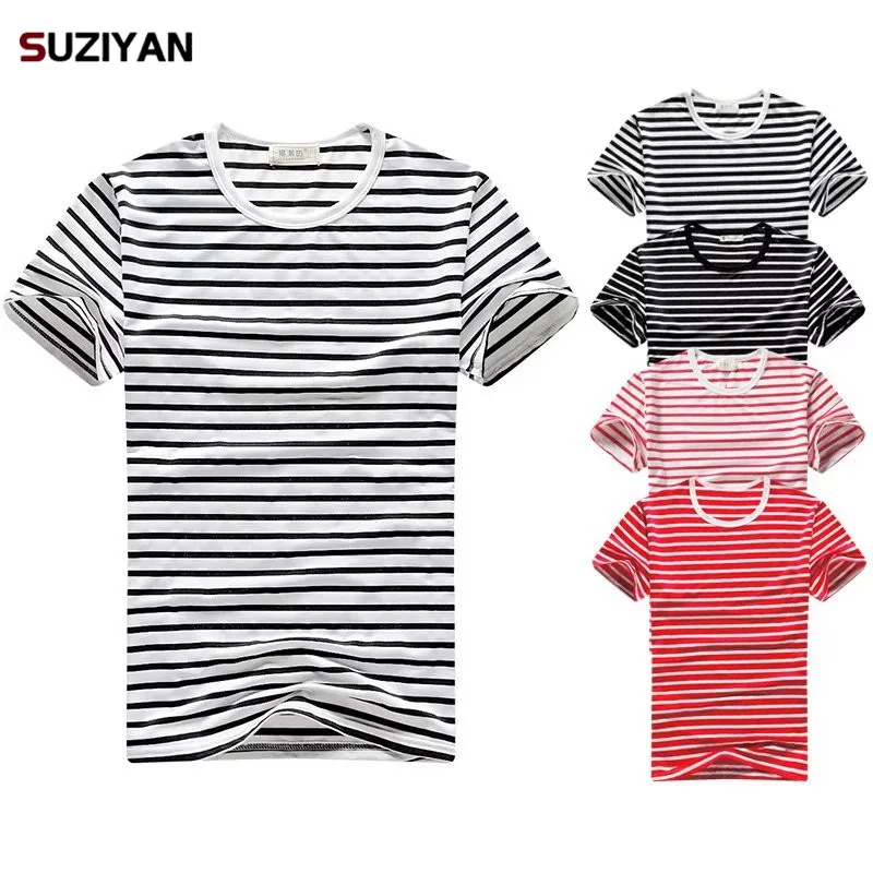 

Striped Mens T-shirt Pink Red Black Short Sleeve 2018 Korean Style Summer Vintage Navy T-shirts Tshirt Milk Silk Tee Shirts