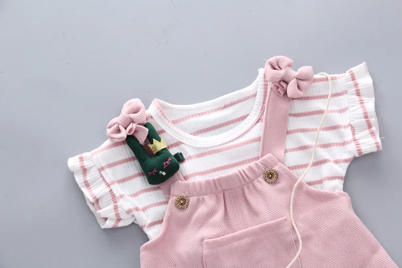 Летний комплект одежды для маленьких девочек Новая мода для новорожденных девочек в полоску Футболка+ брюки, комплект из 2 предметов, комплект для малышей Набор одежды для маленьких девочек
