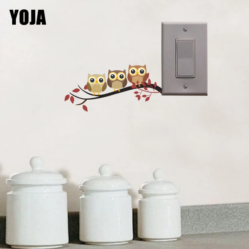 

YOJA Lovely Autumn Leaves Tree Branches Of The Owl Colored Sticker Living Room Bedroom Wall Switch Decor 10SS0073