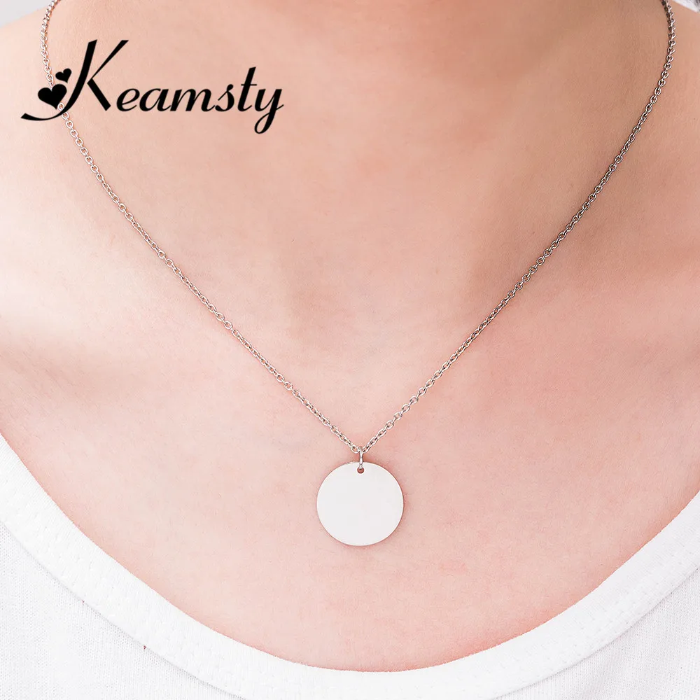 Keamsty Round Pendant Stainless Steel Blank Disc Initial Necklaces