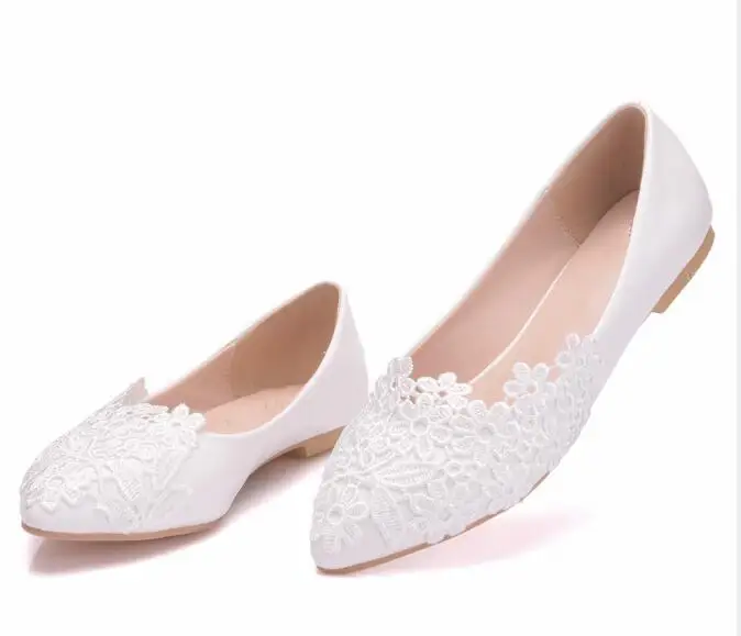 Балетки на плоской подошве; белые свадебные туфли с цветочным кружевом; женская повседневная обувь на плоской подошве; женские модельные туфли принцессы с острым носком; большие размеры 43