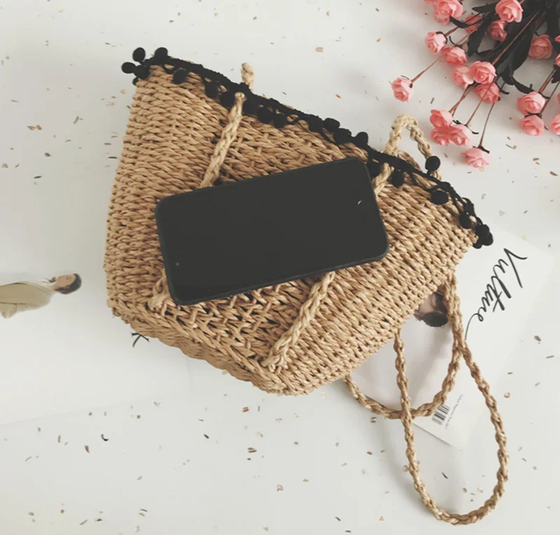 Women Beach Bag 2017 Bohemian Straw Bags Handmade Summer Travel Tote Drawstring Basket Vacation Shopping Handbags SS0282 (12)