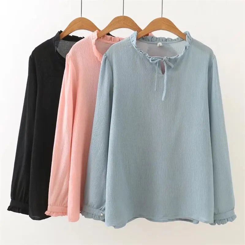 Plus size stand collar long sleeve blouses women 2018