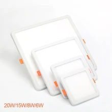 Ультра тонкий светодиодный светильник с квадратной панелью 6 Вт 8 Вт 15 Вт 20 Вт крепеж подвижный Алюминиевый Потолочный встраиваемый светильник белый 6000-6500 к AC85-265V