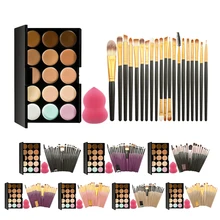 Pro 15 Colors Cream Makeup Concealer Palette Kits With 20Pcs Foundation Blush Powder Brushes Soft Cosmetic Puff Sponge GUB#