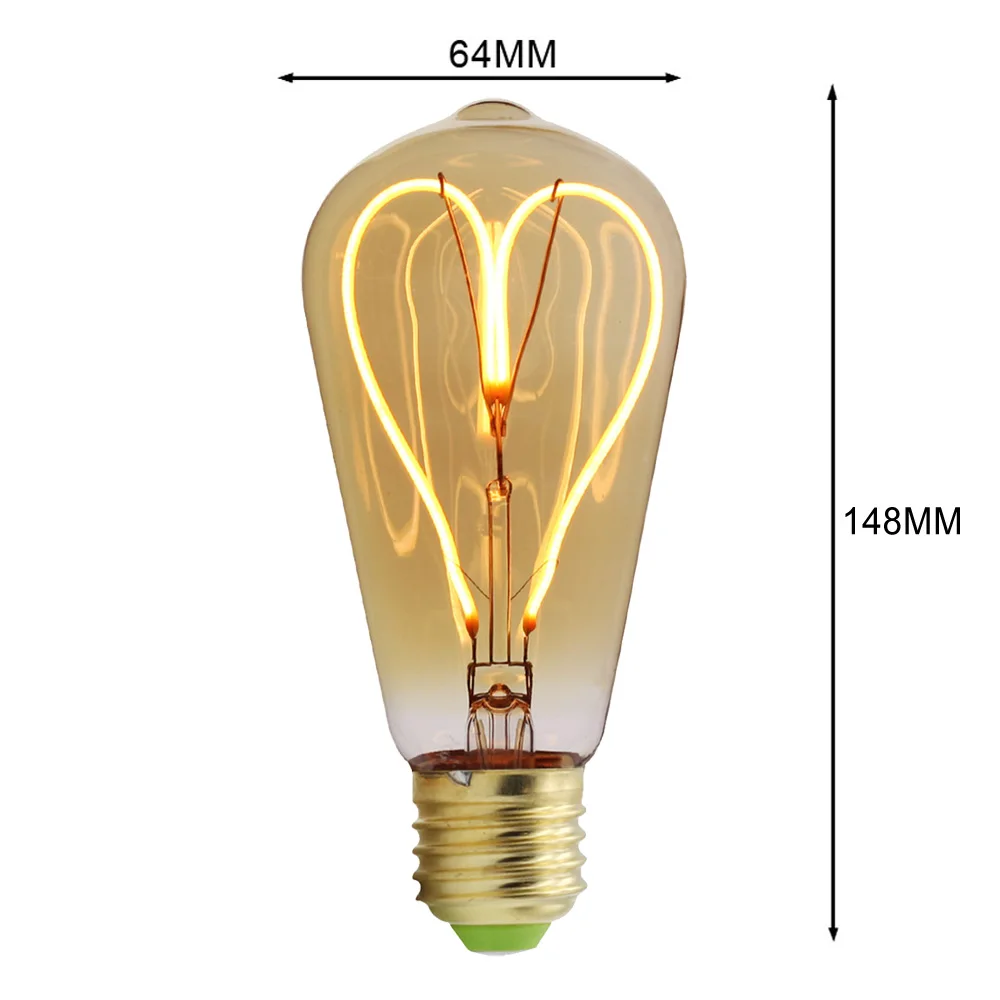 Tianfan светодиодные лампы Винтаж свет Светодиодная лампа, лампы накаливания спираль Сердце 4 W 110/130 V 220/240 V E27 лампа Эдисона - Испускаемый цвет: ST64 Heart Golden