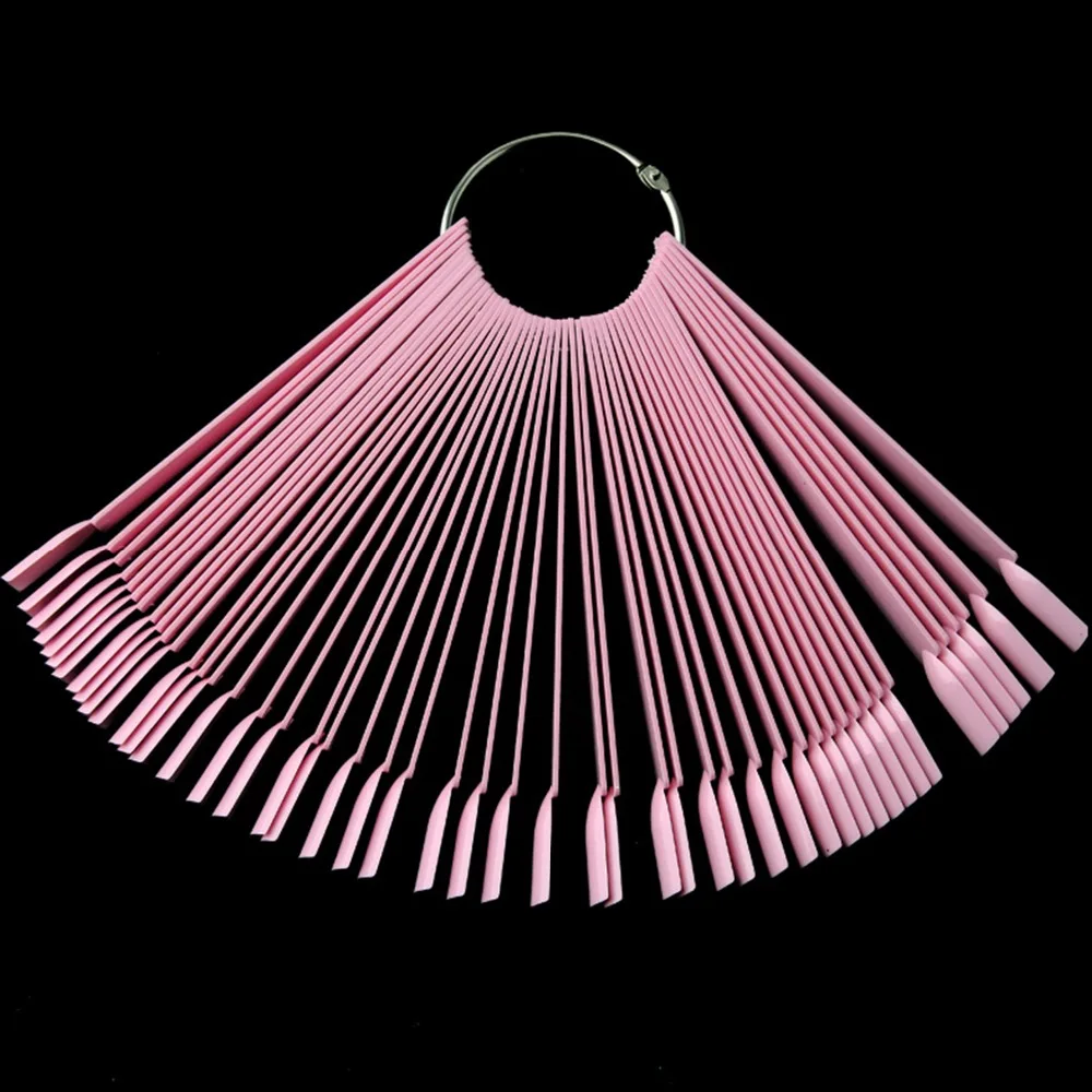 

JEARLYU False Nail Tips Pink 50pcs/set Acrylic Finger Full Fan Color Card Nail Art UV Gel Polish Practice Display Manicure Tools