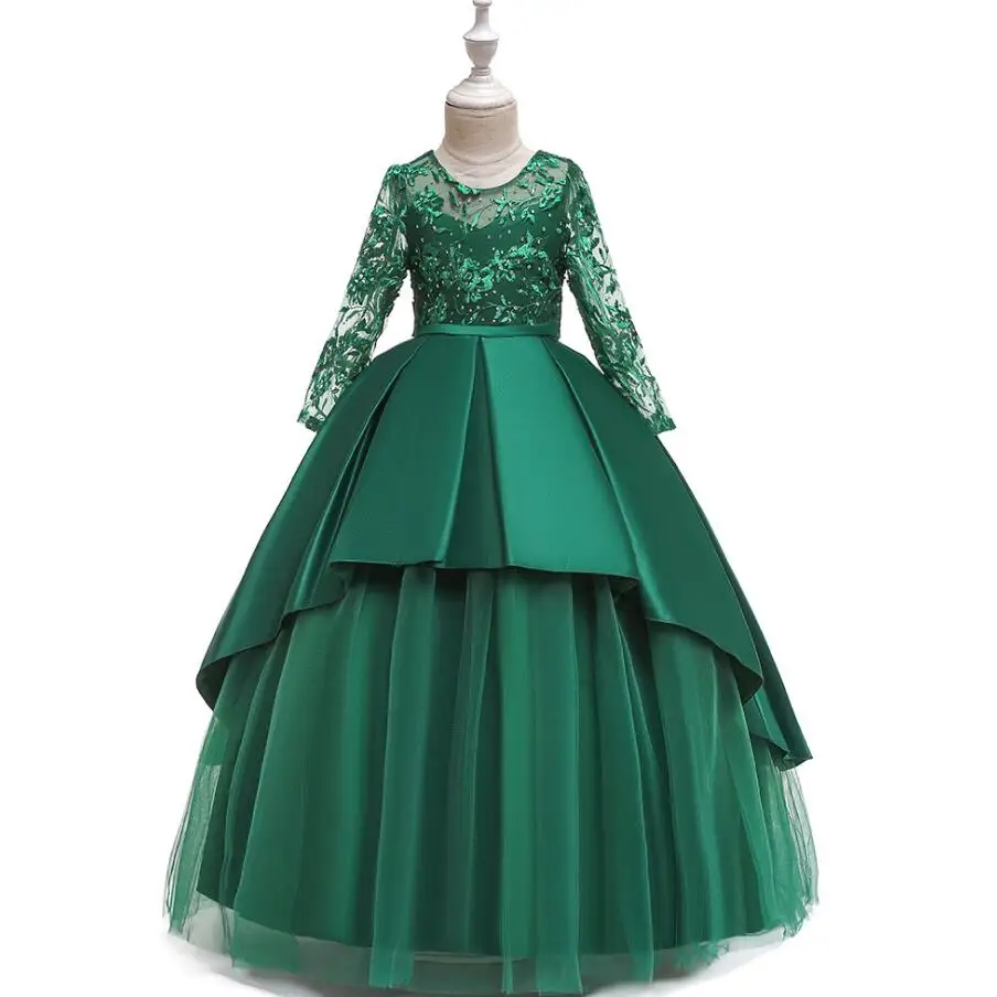 Вечерние платья для девочек-подростков на свадьбу вечерние фатиновые платья принцессы с длинными рукавами и кружевными цветами для дня рождения платье для девочек 4-14 лет