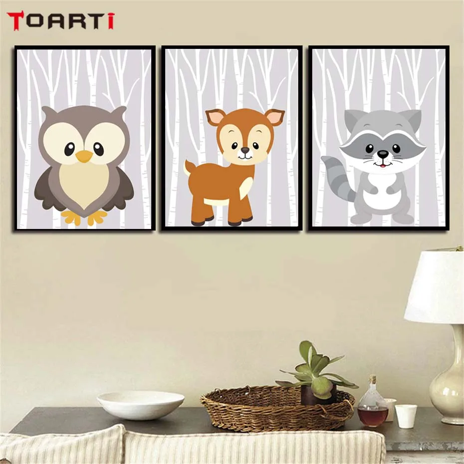 Woodland Fox Squirrel Art Poster Canvas Painting For Kids Bedroom Modern Wall Picture Home Decor Christmas Cartoon Animals Print (5)