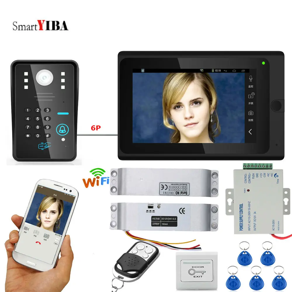 SmartYIBA пароль ID карты 7 ''Цвет Высокое разрешение видеодомофон питание управление Электрический замок дверной звонок комплекты для домофона