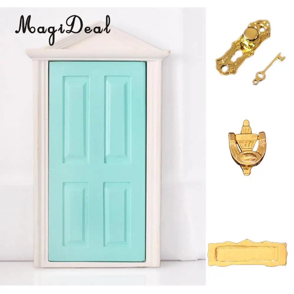 MagiDeal 1:12 Dolls House Miniature Wooden Steepletop Open Door with Hardware for Dollhouse Bedroom Bathroom Kids Toy 5Colors